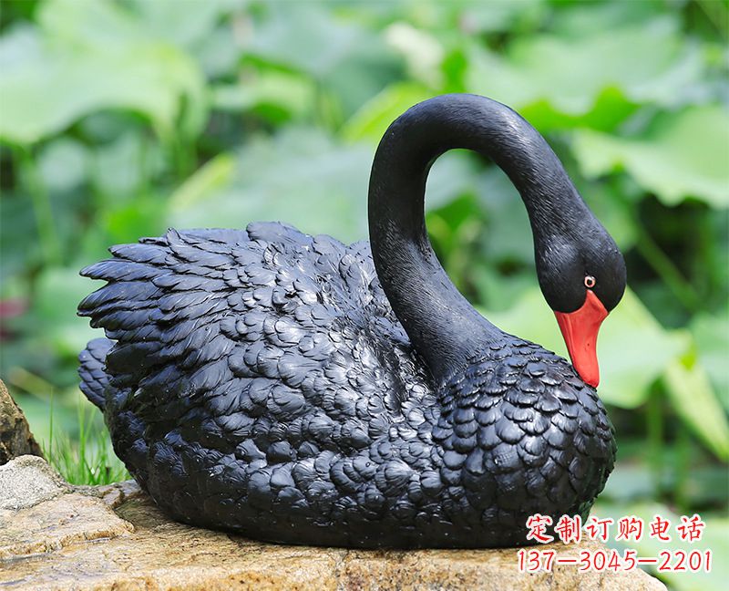 贵州玻璃钢黑色曲颈天鹅雕塑