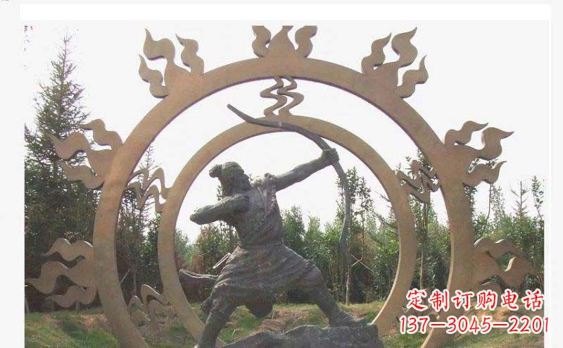 贵州后羿射日玻璃钢仿铜人物雕塑