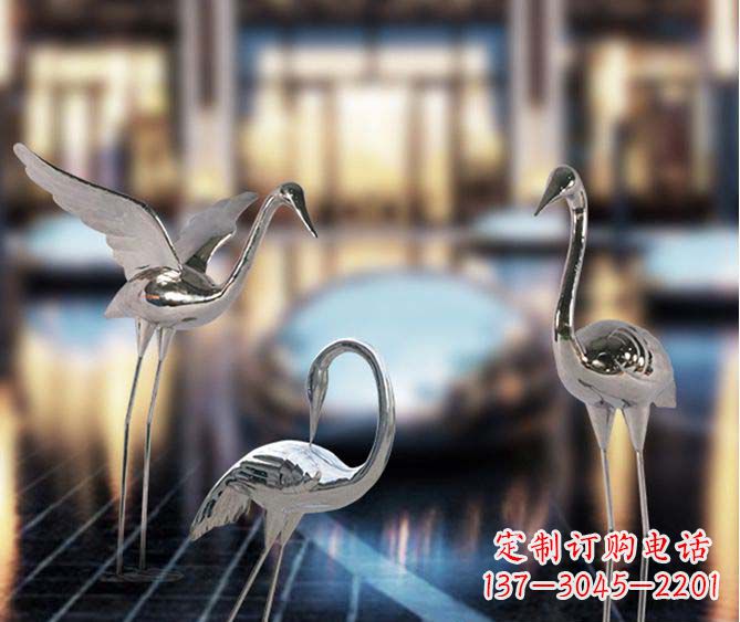贵州精致镜面不锈钢仙鹤雕塑