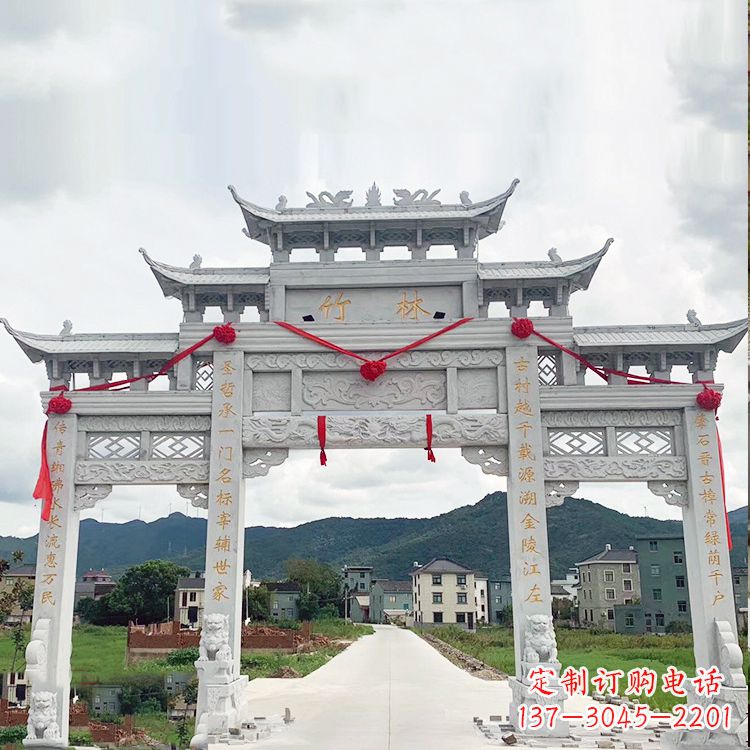 贵州花岗岩三门石牌坊雕塑