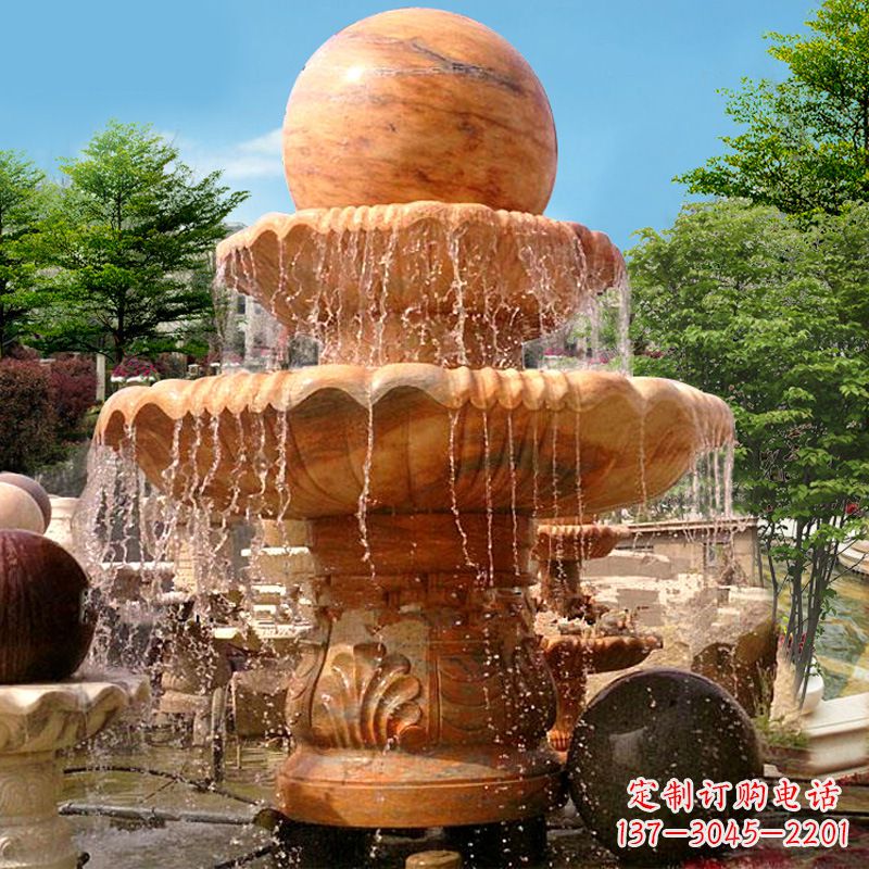 贵州花岗岩石雕喷泉风水球