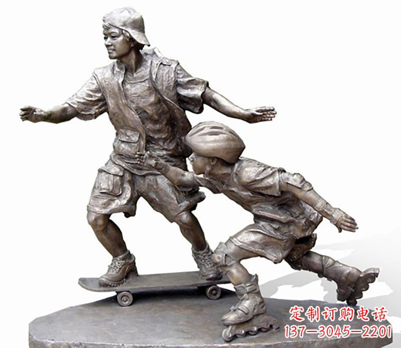 贵州激情滑板,艺术雕塑:城市滑冰男孩铜雕