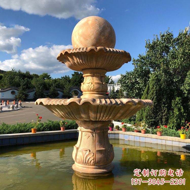 贵州经典黄锈石喷泉装饰雕塑