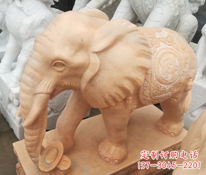 贵州吉祥如意大象晚霞红门口石雕 (6)