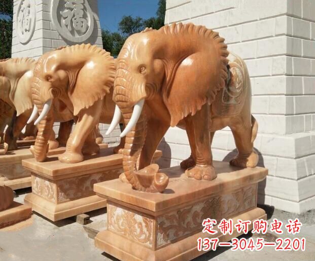 贵州吉祥如意大象晚霞红门口石雕 (3)