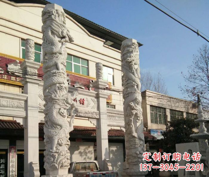 贵州景区大理石龙柱石雕 (2)