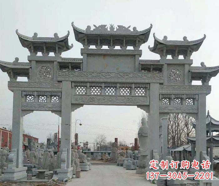 贵州三门牌坊石雕,精美汉风石雕装饰景区