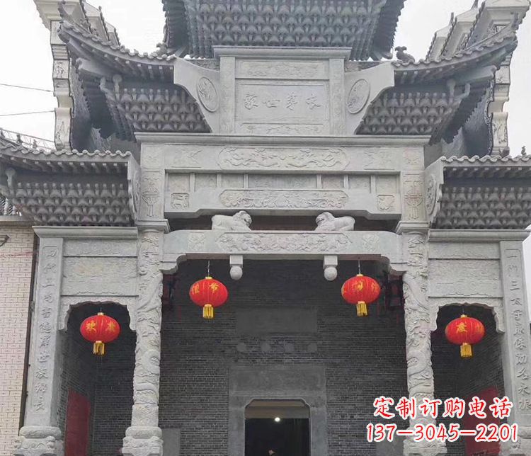 贵州景区三门牌坊石雕_2 (3)