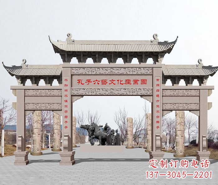 贵州景区三门石雕牌坊-高质美观可靠的雕塑装置