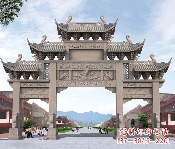 贵州景区三门石雕牌楼——精美雕塑定制