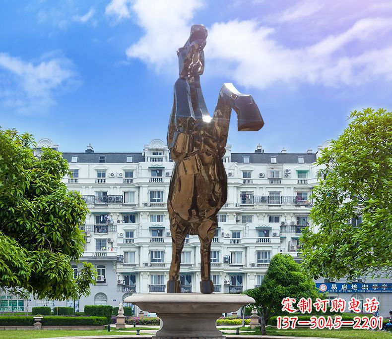 贵州镜面城市经典不锈钢奔马塑像