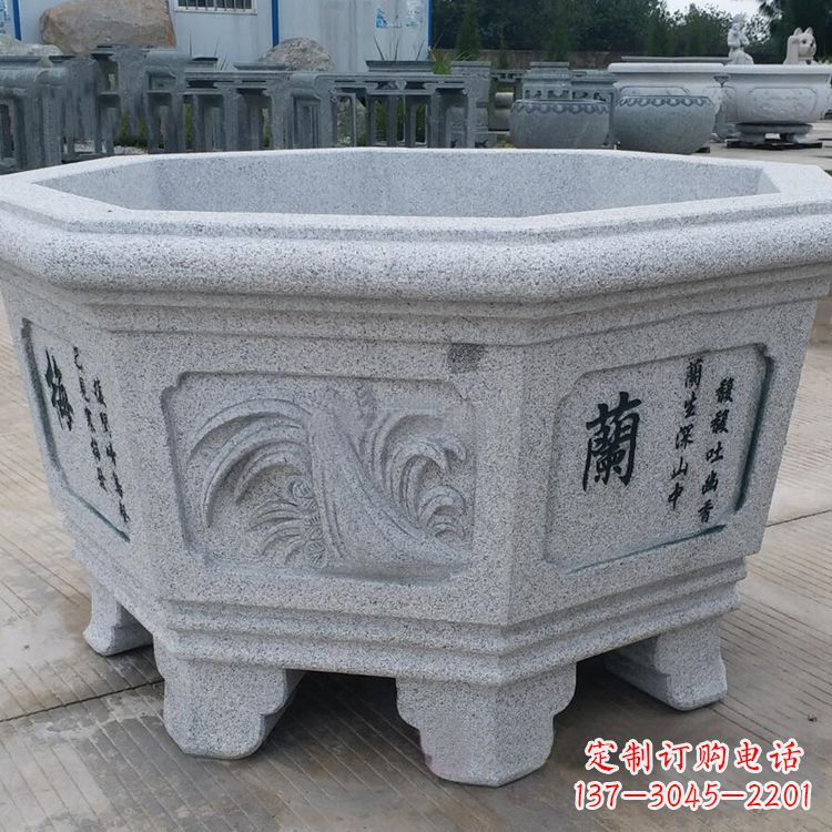 贵州兰花-中式砂岩花盆雕塑