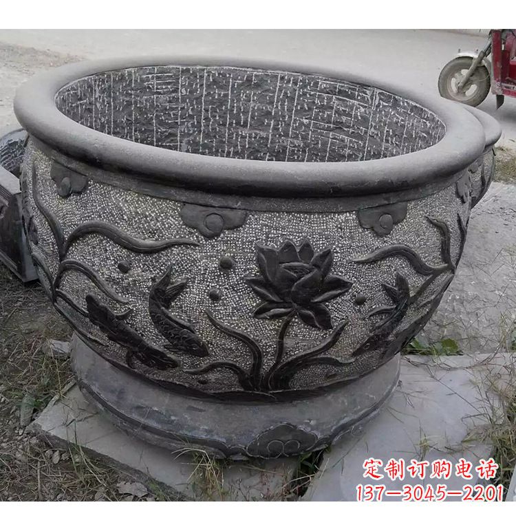 贵州传统宁波老青石水缸雕塑