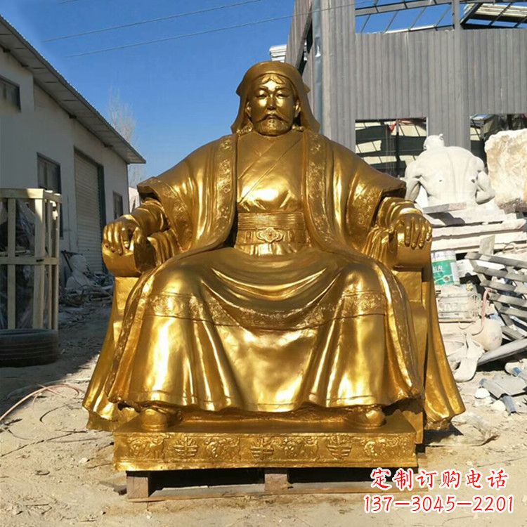 贵州鎏金成吉思汗铜雕-中国历史伟人古代著名人物雕像