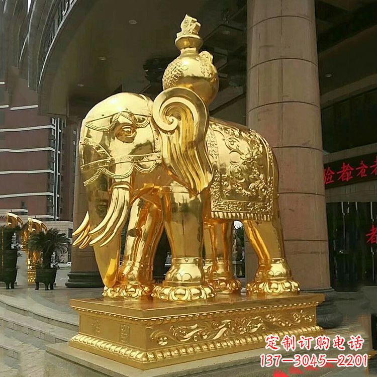 贵州鎏金大门大象铜雕-宾馆商场看门招财吉祥动物雕塑