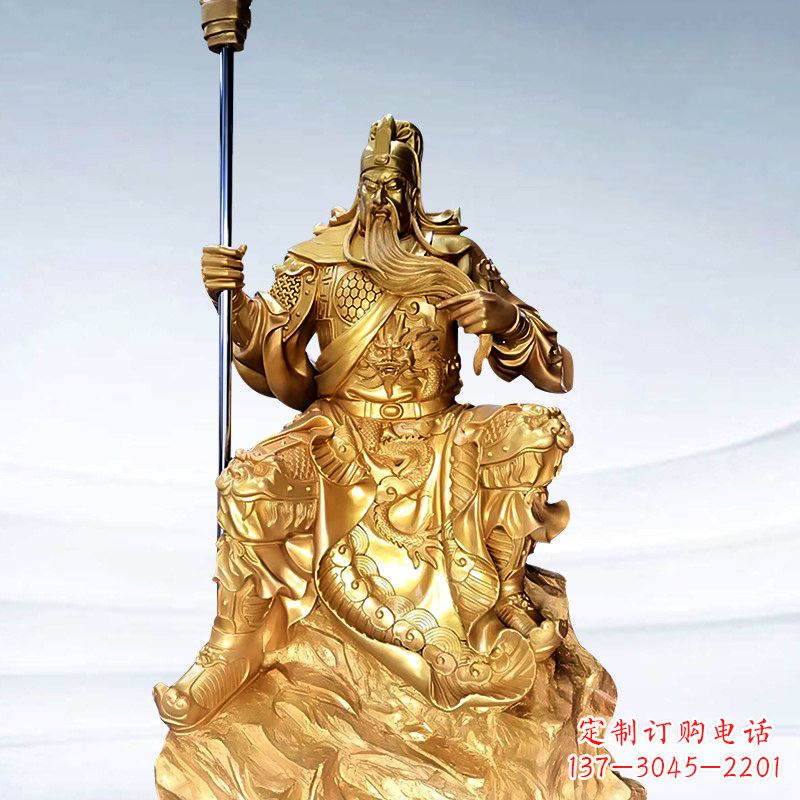 贵州全新鎏金五虎上将关羽铜雕,精致细腻!