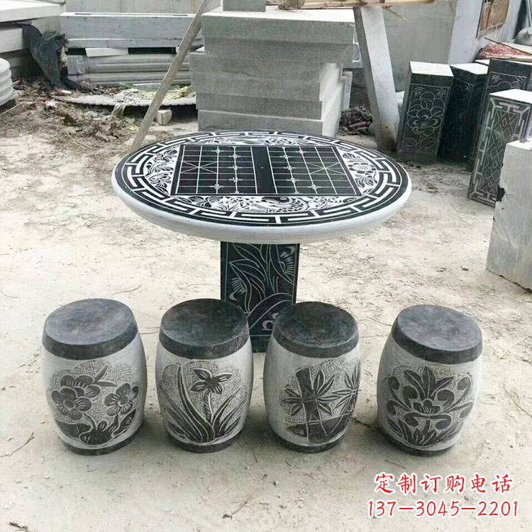贵州精美梅兰竹菊形石桌凳,无与伦比的艺术美感