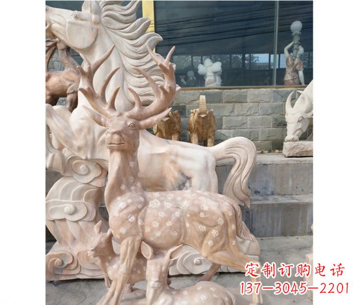 贵州母子梅花鹿公园动物石雕