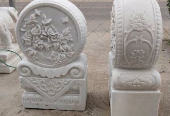 贵州汉白玉牡丹花门墩雕塑