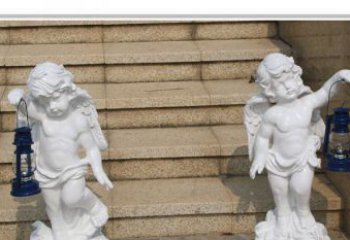 贵州领雕塑-汉白玉小天使公园西方人物路灯石雕