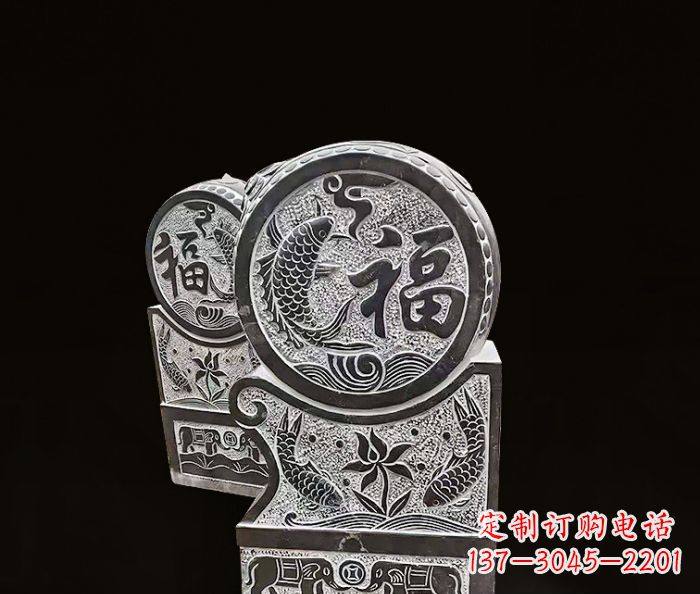 贵州年年有余雕塑-门墩仿古抱鼓石
