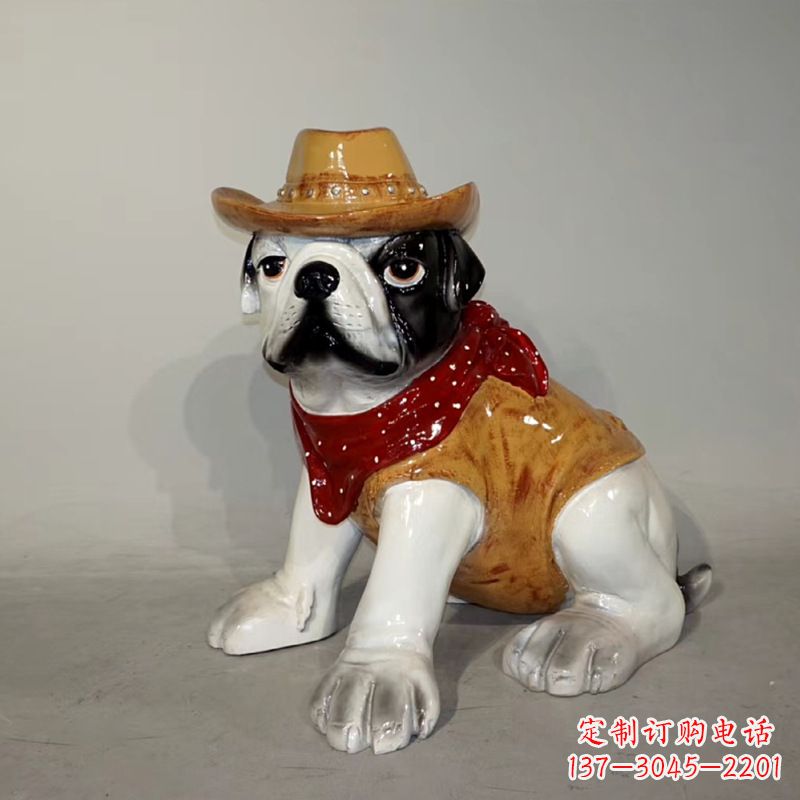 贵州任性可爱的牛仔造型斗牛犬雕塑