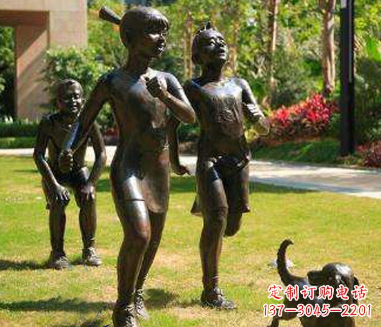 贵州宁夏中领雕塑推出的儿童铜雕跑步遛狗,一款…