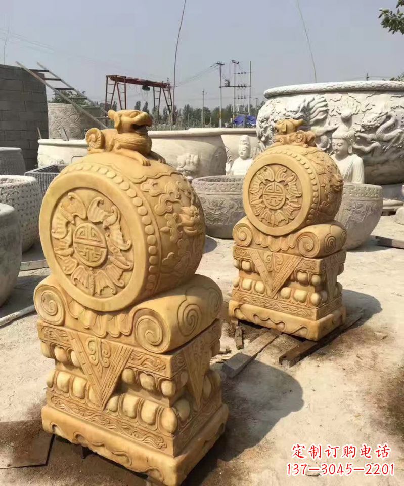 贵州福瑞貔貅抱鼓石雕塑,传承中国古老文化