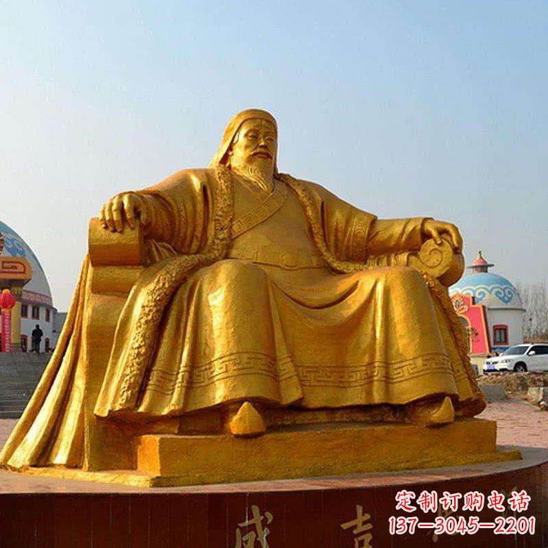 贵州雕刻古代传奇军事家成吉思汗铜雕像