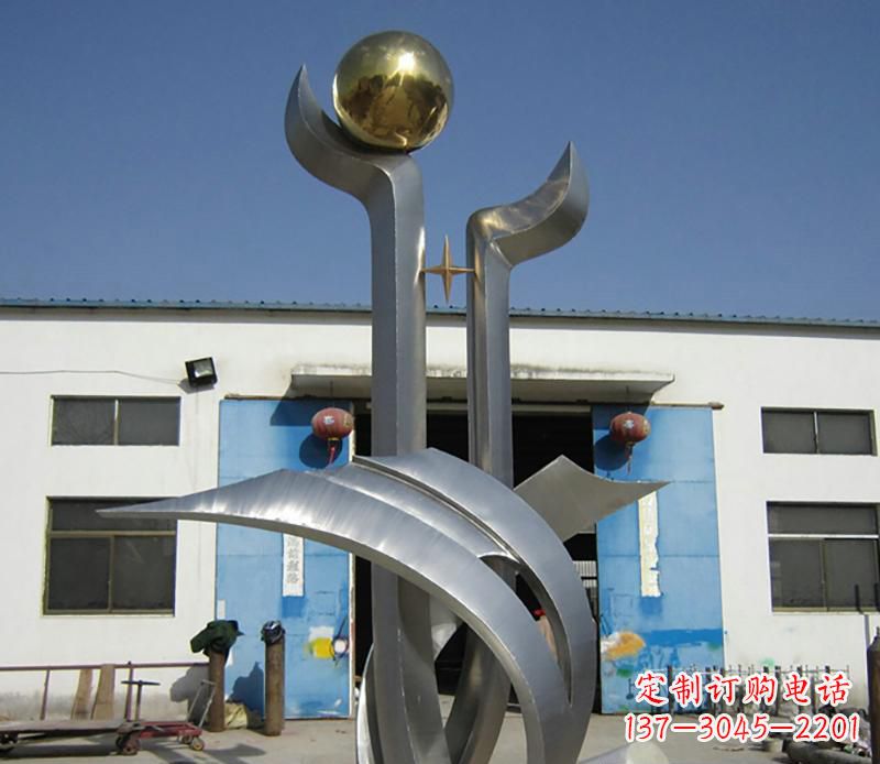 贵州企业不锈钢树叶手托球景观雕塑