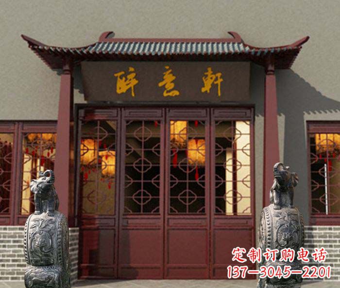 贵州青石仿古大象门口镇宅招财抱鼓石门墩石雕