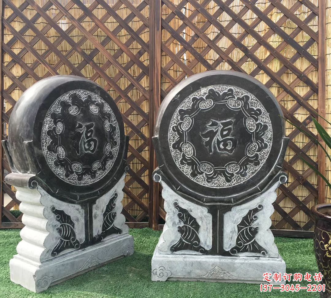 贵州青石仿古福字抱鼓雕塑,让您的家园更加美观