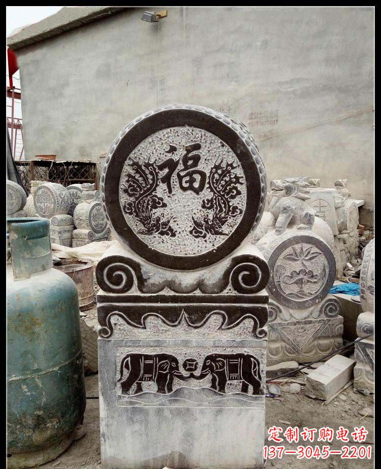 贵州青石凤凰浮雕抱鼓石,精致历久弥新
