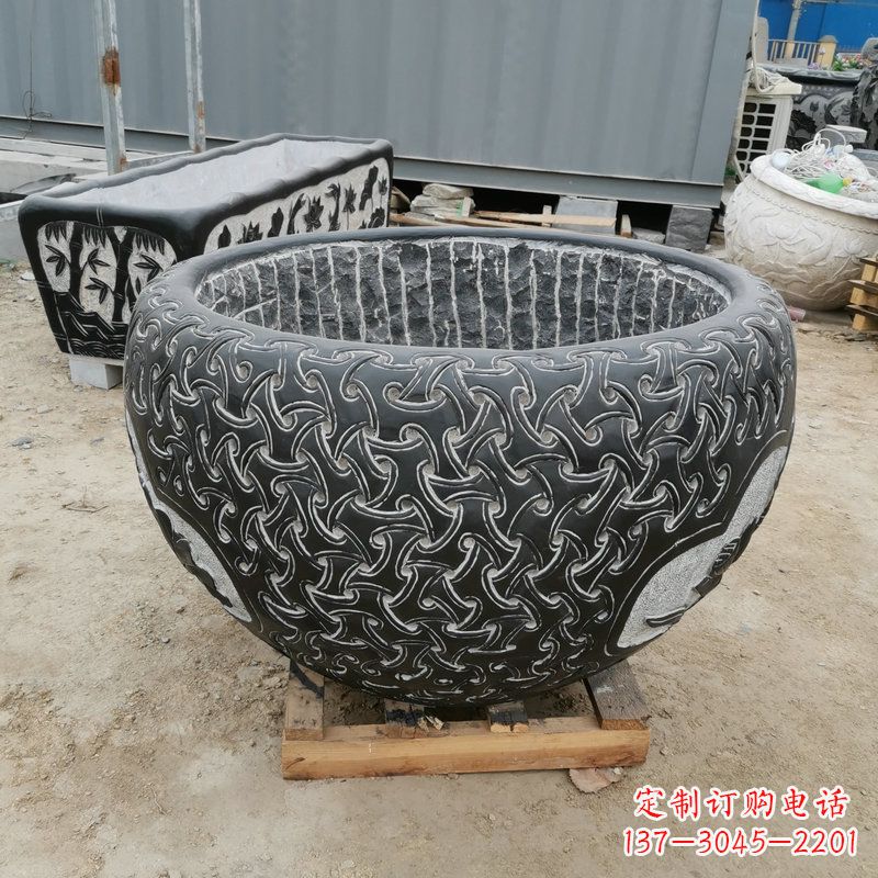 贵州青石复古风花盆雕塑