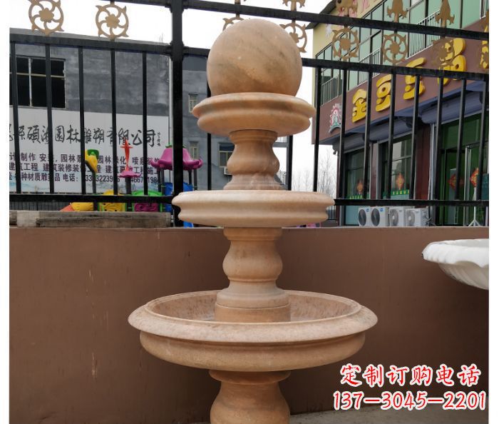 贵州三层风水球晚霞红别墅石雕