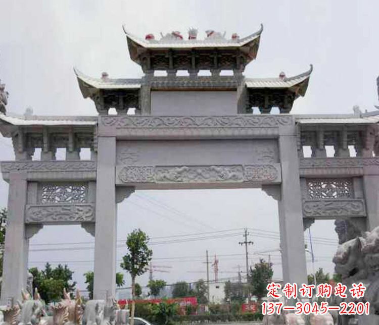 贵州中领雕塑-三门牌坊大理石石雕