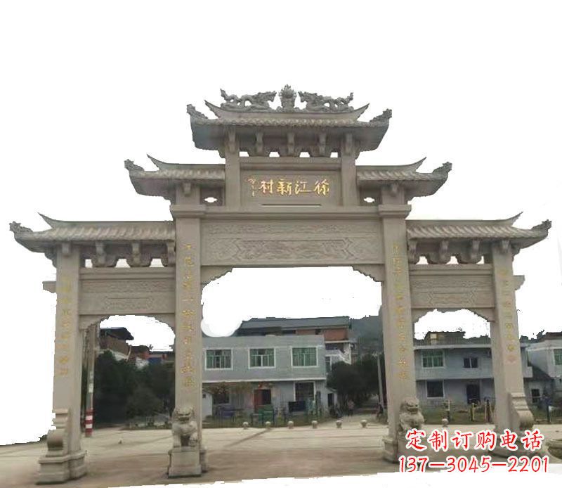 贵州三门牌坊仿古石雕,雕刻精美传承传统