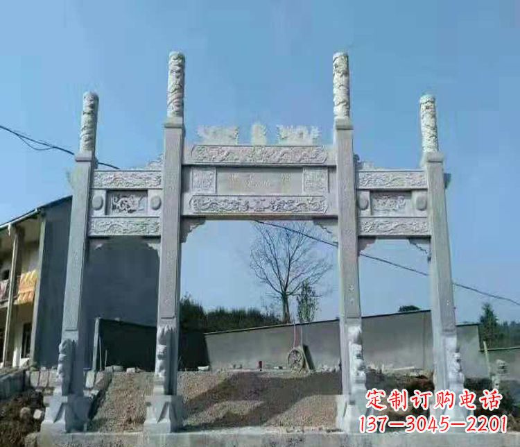 贵州三门仿古牌坊石雕,精致雕刻典雅之美