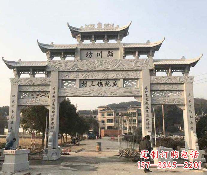 贵州三门五楼大理石牌坊石雕