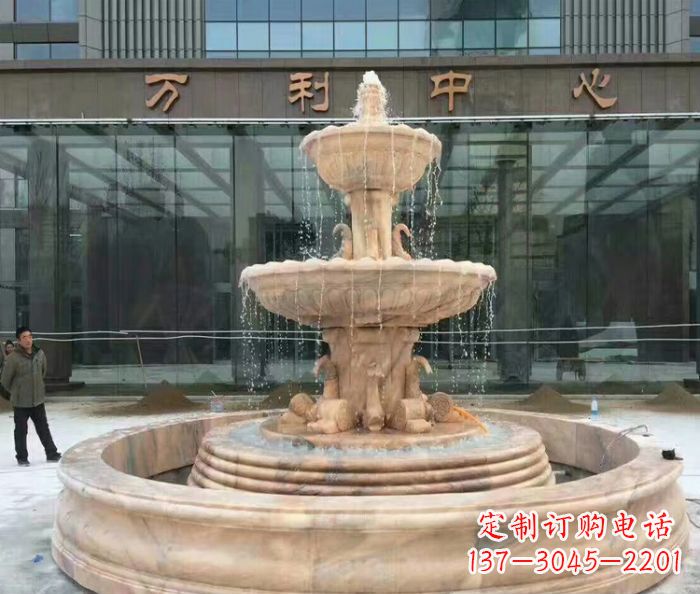 贵州商场门口晚霞红三层欧式喷泉石雕