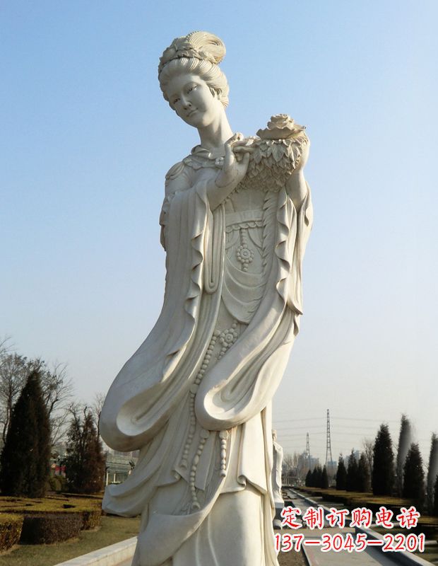 贵州古典美女雕塑——十二花神之四月牡丹杨玉环汉白玉