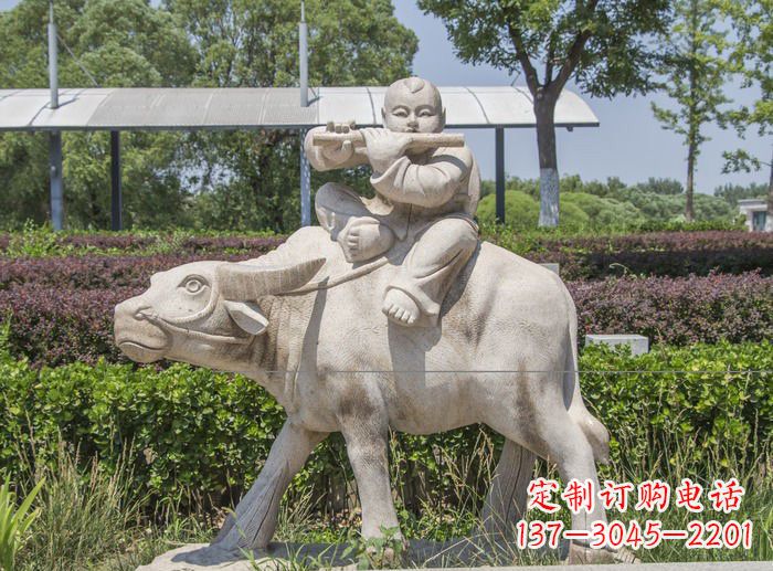 贵州石雕牧童牛雕塑,让传统气息永存