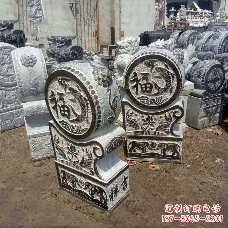 贵州石雕貔貅抱鼓门墩雕塑
