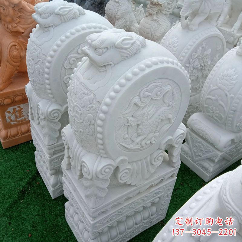 贵州中领雕塑|精美石雕貔貅汉白玉门墩
