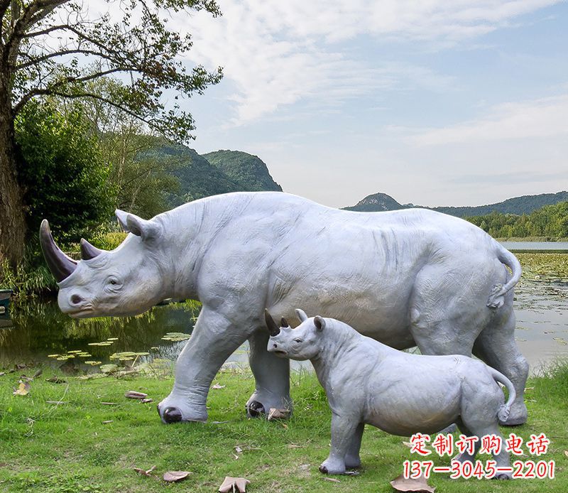 贵州石雕犀牛母子雕塑