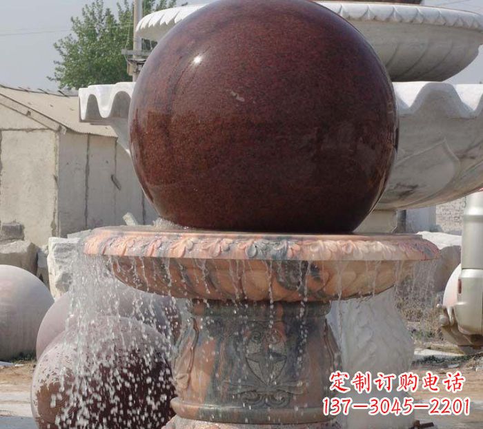 贵州石来运转小型风水球喷泉石雕