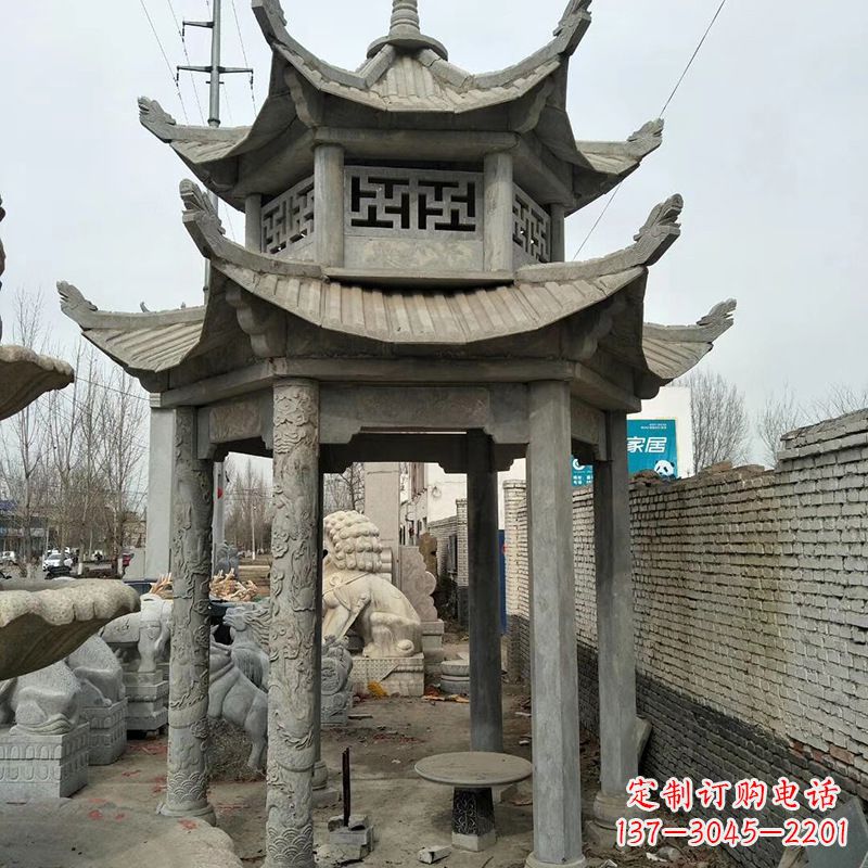 贵州双层大理石凉亭雕塑