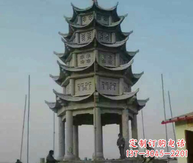 贵州双层大理石凉亭石雕 (2)