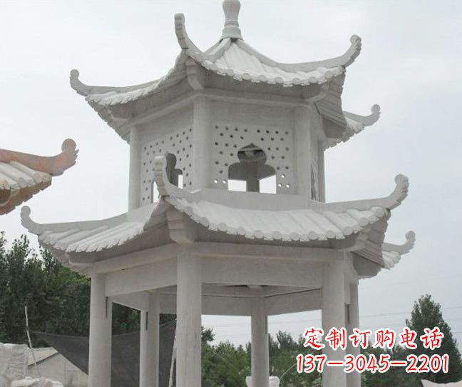 贵州双层大理石凉亭石雕