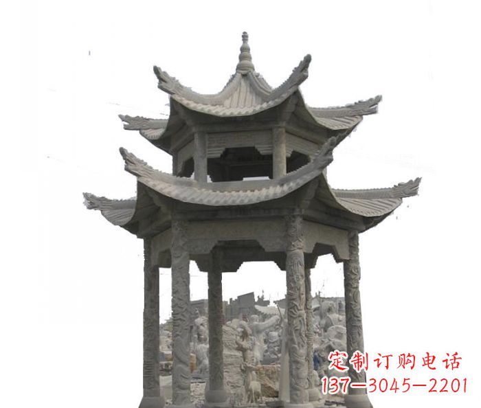 贵州双层仿古石雕凉亭 (2)